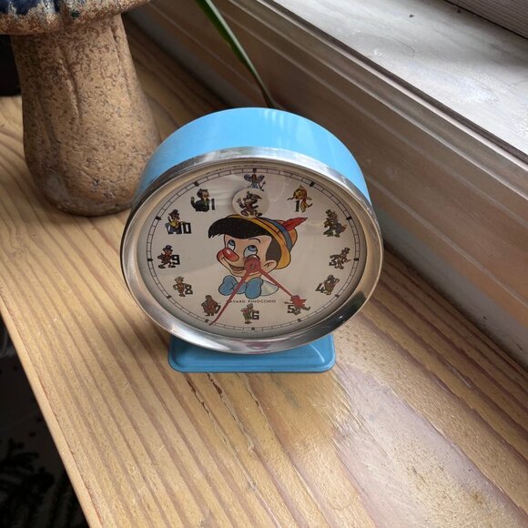 Vintage Walt Disney Bayard France Mechanical Alarm Clock Pinocchio Blue - Picture 2 of 5